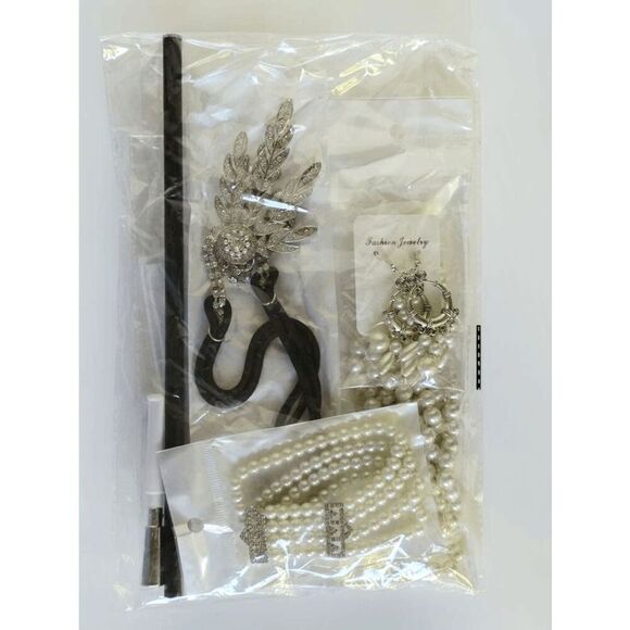 🤍✨ 6PCS 1920s White Accessories Flapper Great Gatsby Retro Costume Set NEW - Picture 12 of 16